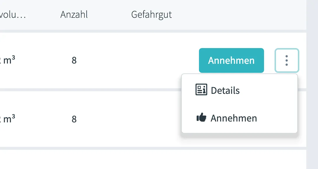 WebTMS Transport Order Context Menu