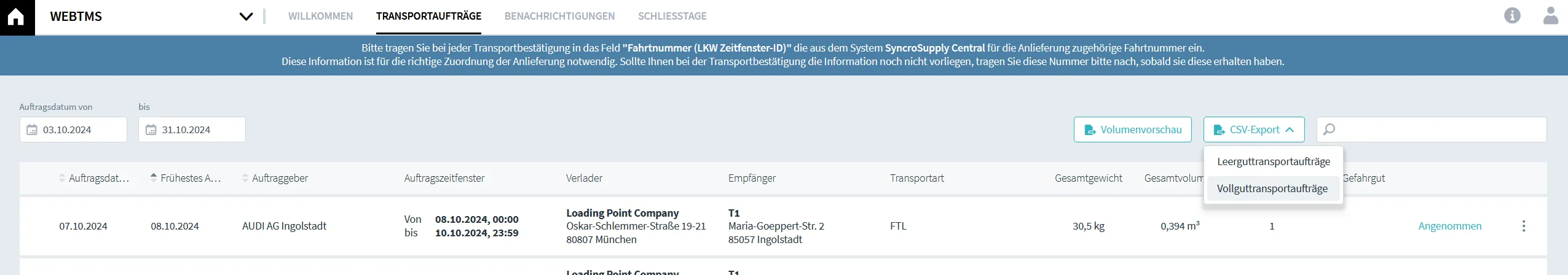 WebTMS CSV Export Step 2